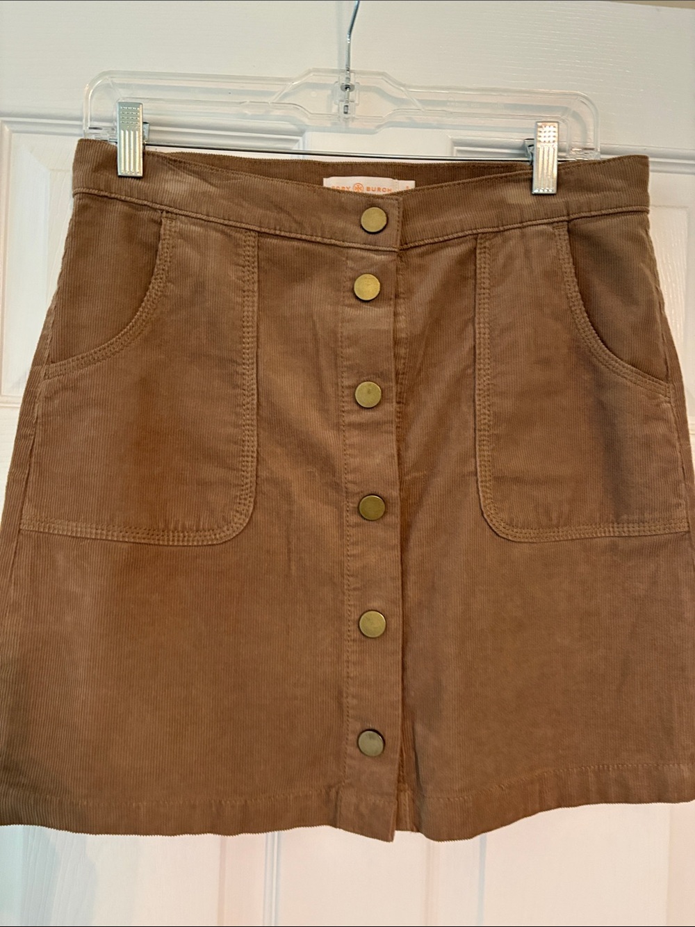 Tory Burch Corduroy Button-Front Mini Skirt in Brown